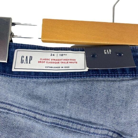 Gap Women's Classic Straight High Rise Stretch Med Indigo Wash Jeans US 34 18 RS - Picture 8 of 12